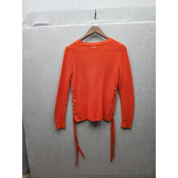Michael Kors Womens Orange Knit Sweater With Lace-Up Sides Size M 69% Cotton 31% - Picture 5 of 5